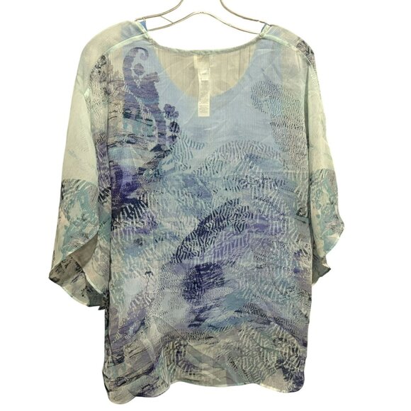 Chico’s Harmony Poncho Blue Multicolor Semi Sheer Abstract Print  S/M + Tank Top - Picture 4 of 6